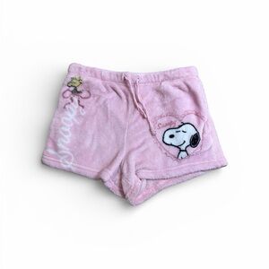 Peanuts Snoopy Pink Fuzzy Fleece Pajama Shorts Size XS Woodstock Heart